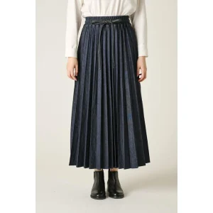 long pleats denim skirt