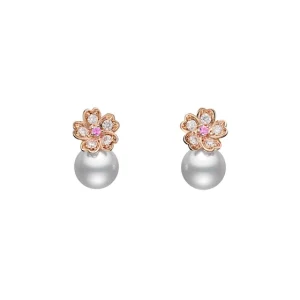 cherry blossom and pearl pierced earring [18k pink gold]