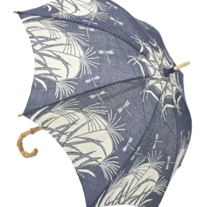 natural linen stencil dyed parasol dragonflies on pampas grass