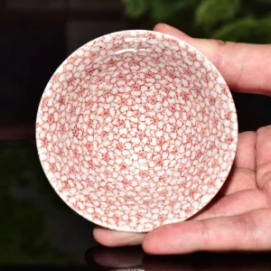Home kyo yaki sometsuke sakazuki sake cup “red sakura full bloom”