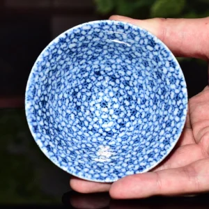 Home kyo yaki sometsuke sakazuki sake cup “blue sakura full bloom”