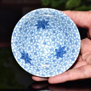 Home kyo yaki sometsuke sakazuki sake cup “blue sakura and momiji”