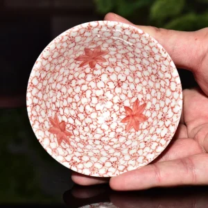 Home kyo yaki sometsuke sakazuki sake cup “red sakura and momiji”