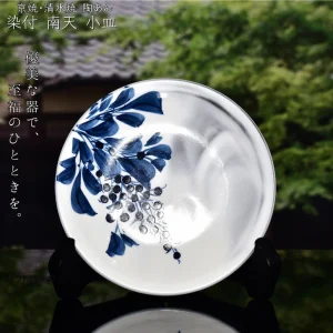 kyo yaki sometsuke small round flat plate “nanten”