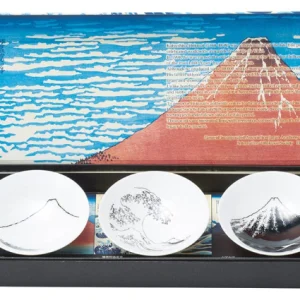 thermochromic sake cup “hokusai” 3pc set (color changes with cool)