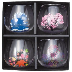 thermochromic wobbly glass “four seasons” 4pc set (color changes with cool)