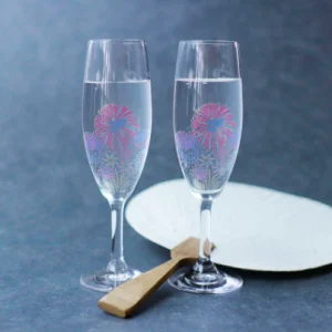 thermochromic champagne glass “fireworks” pair set (color changes with cool)