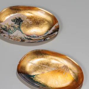 [goldsmithing] wave and red mt.fuji glass plate 2pc