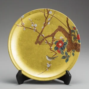[goldsmithing / made to order] decorative plate “camellia and nightingale”