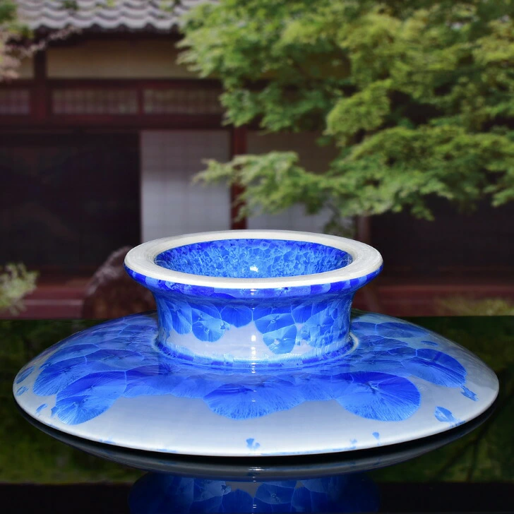 kyo yaki flower crystal compote plate (blue) kyo yaki flower crystal compote plate (blue)