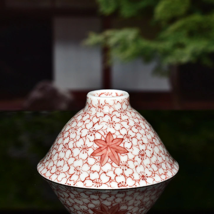 kyo yaki sometsuke sakazuki sake cup “red sakura and momiji” kyo yaki sometsuke sakazuki sake cup “red sakura and momiji”
